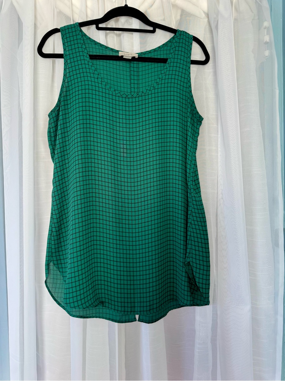 LOFT Green Grid Sleeveless Blouse